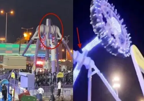 حادثه دلخراش در وسیله بازی ۳۶۰ درجه؛ میله مرکزی به دو نیم تقسیم شد! + ویدیو